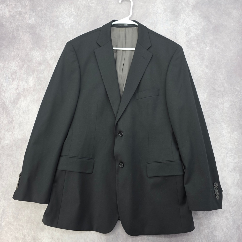 Hugo Boss Pasolini Movie US_2 Black Super 100 Virgin Wool Suit Jacket 42R USA